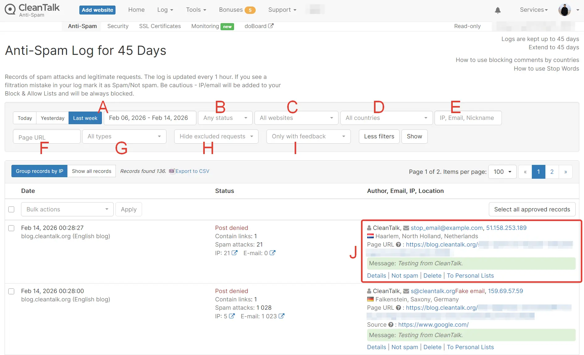 Antispam Log Filters Antispam Log Filters