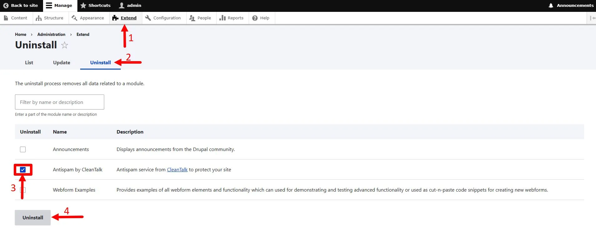 Drupal 10 Anti-Spam plugin uninstall