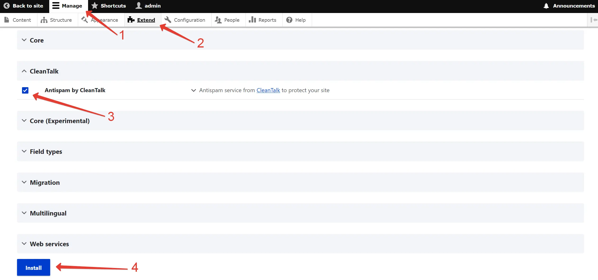 Installation process of the Anti-Spam module
