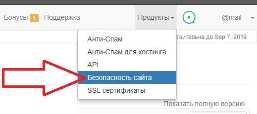 Меню Продукты Безопасность сайта консоль безопасности
