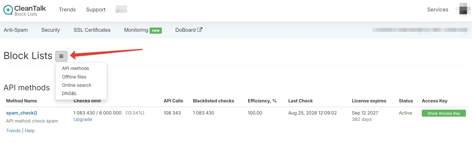 API dashboard CleanTalk Blacklists Database 4 ways API dashboard CleanTalk Blacklists Database 4 ways