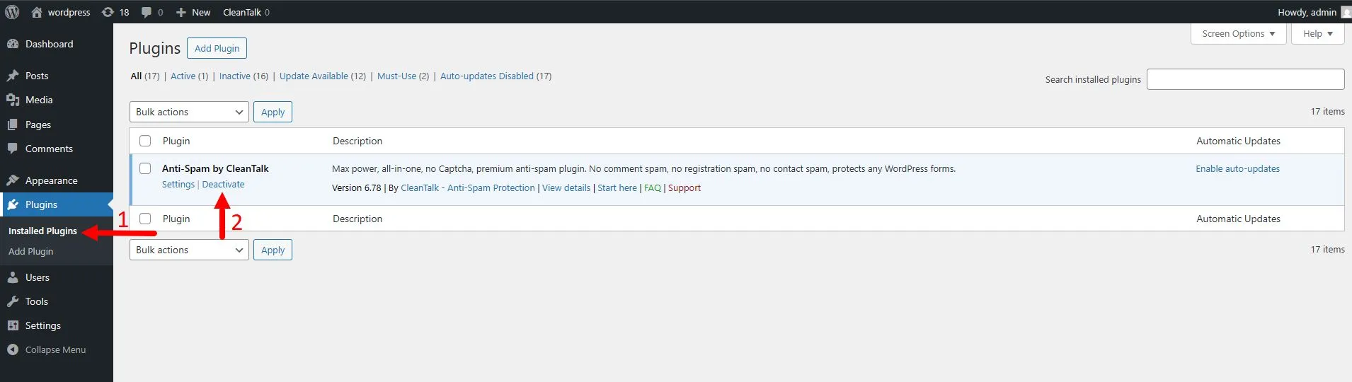 deactivate plugin