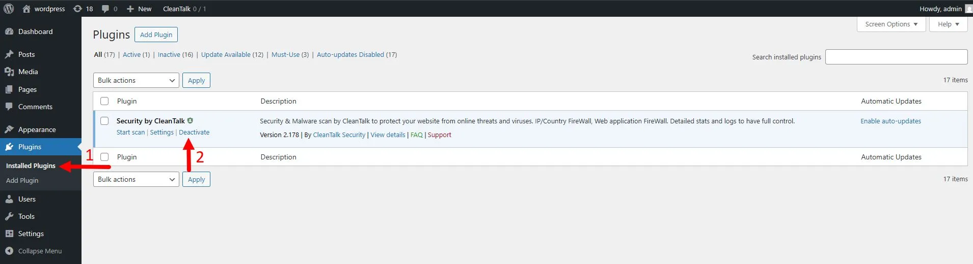 deactivate plugin
