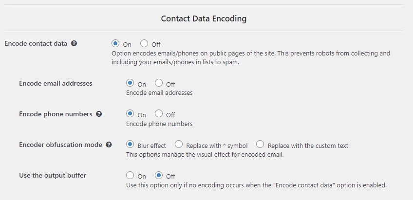 Encode contact data option