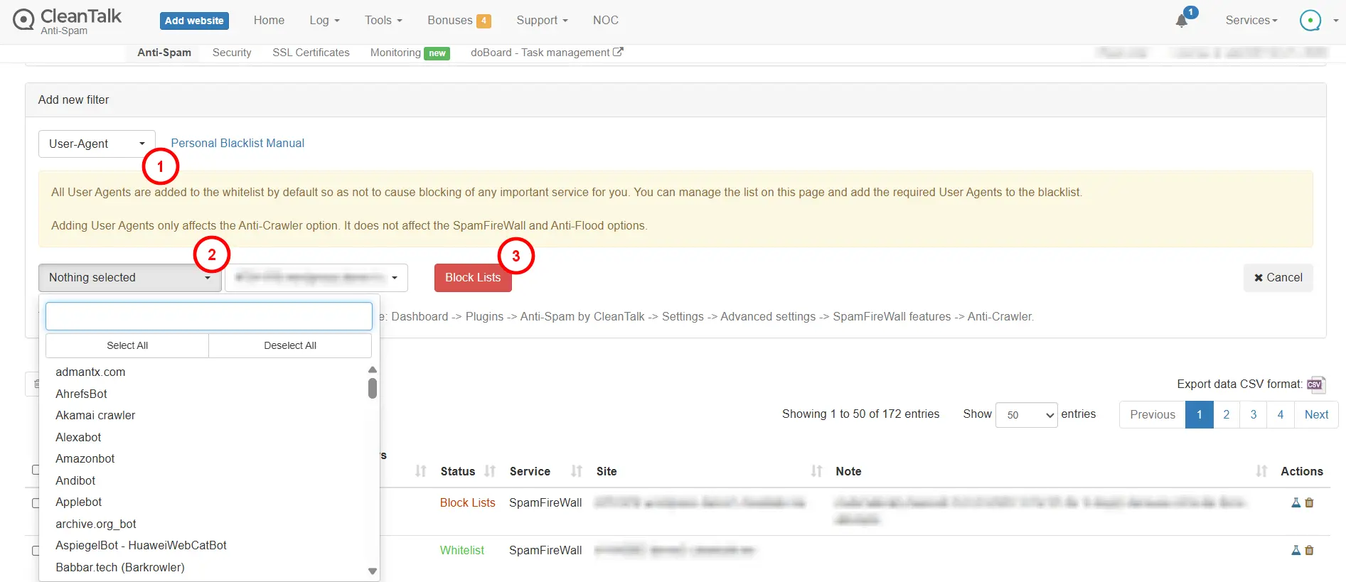 List of User-agents in personal lists