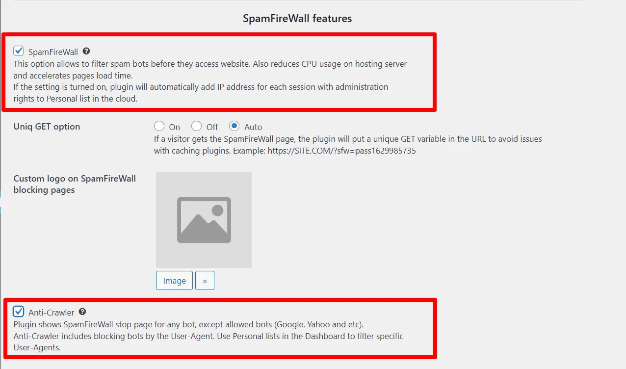 SpamFireWall & Anti-Crawler options