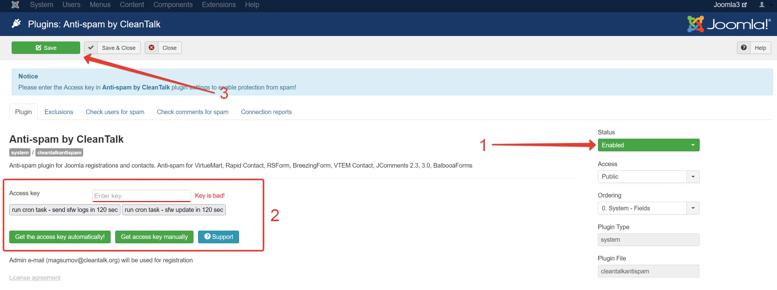 Joomla 3 Anti-Spam plugin options