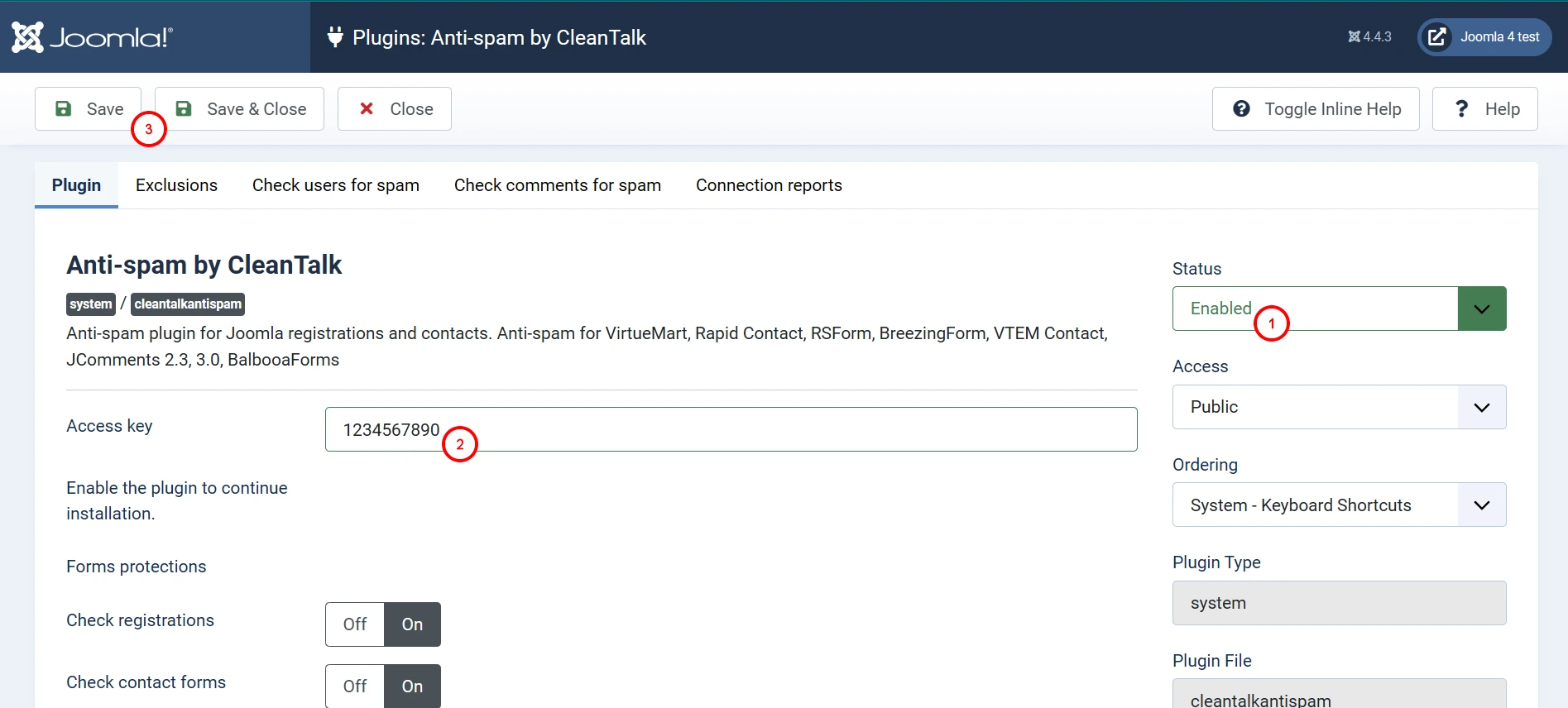 Joomla 4 Anti-Spam plugin options