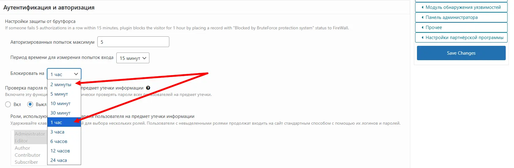 Настройки брутфорс Настройки брутфорс