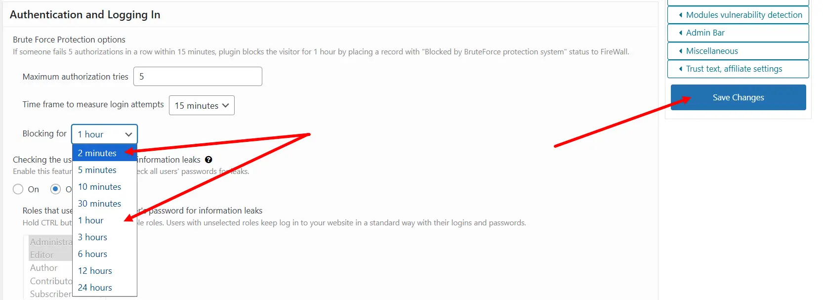 Brute Force Protection settings