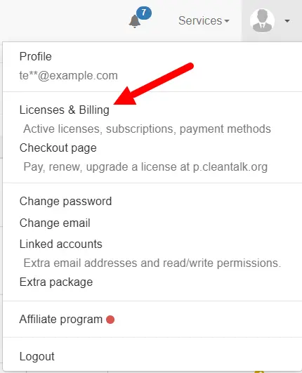 Link to Licenses & Billing