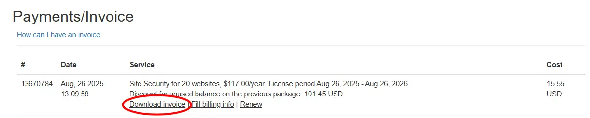 CleanTalk payments page