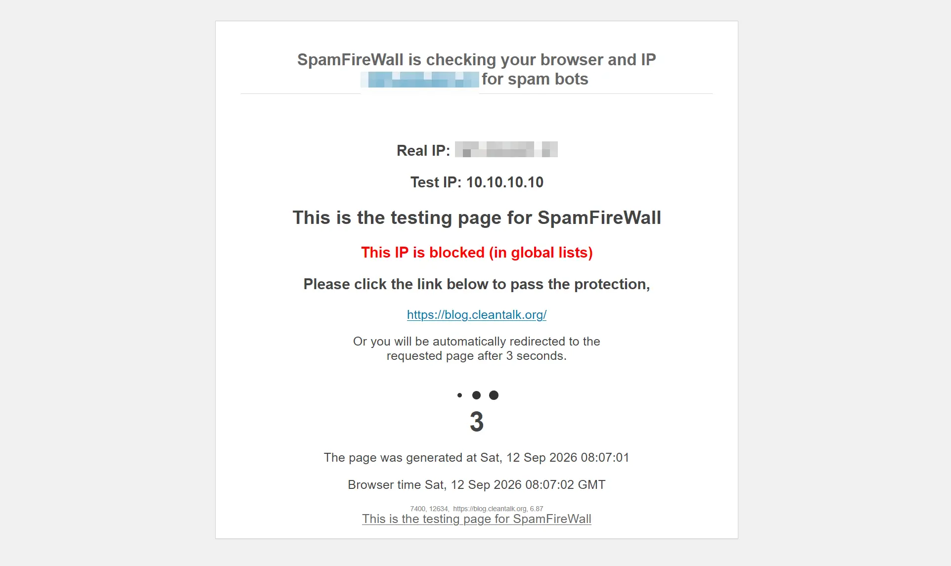 SpamFireWall Blocking Page