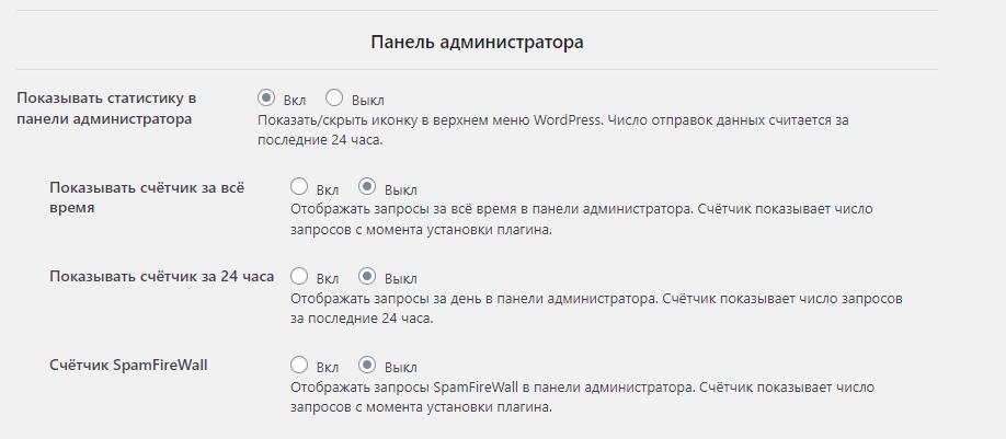 Опции плагина антиспам для WordPress