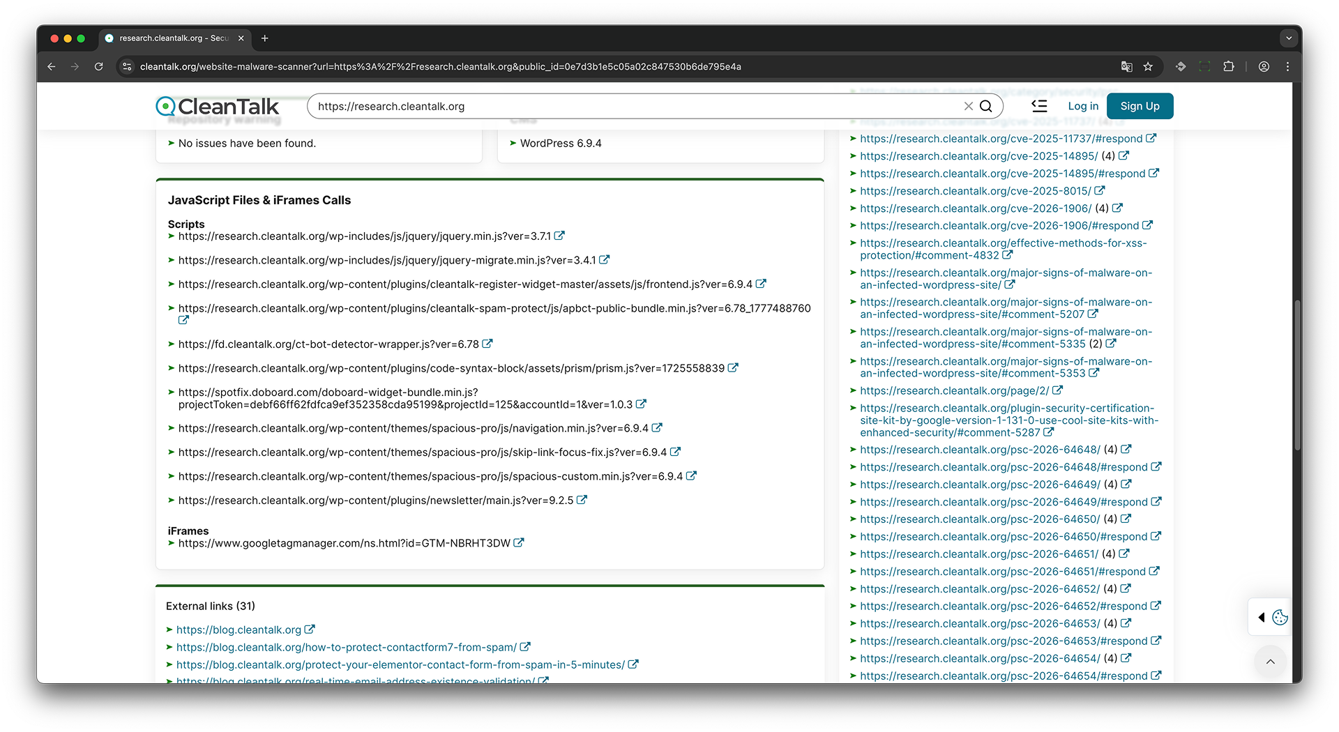 JavaScript Files & iFrames Calls - this check analyzes JavaScript files and iFrames calls on the website to detect any potential security threats or vulnerabilities.