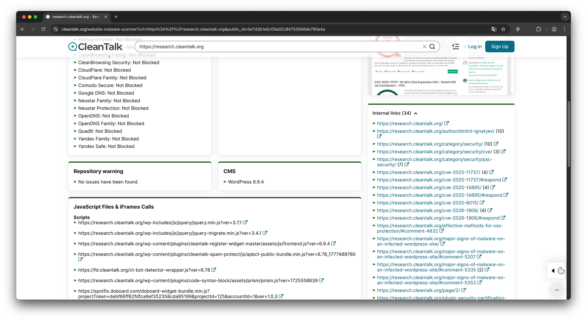 Scanning internal links - this check scans the website for internal links and verifies that they are available and functional.