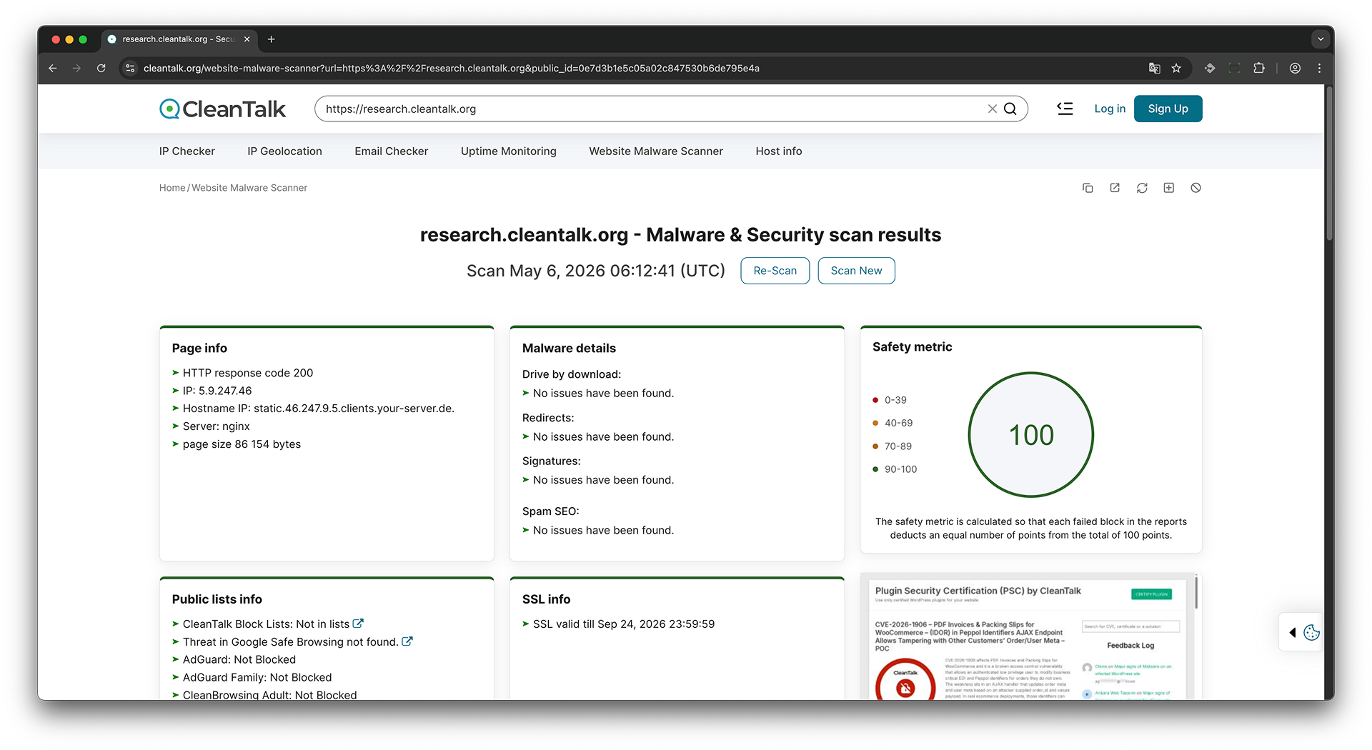 HTTP response code and server information - this check retrieves data about the server response code and information about the server itself, such as server version, technologies used, etc.