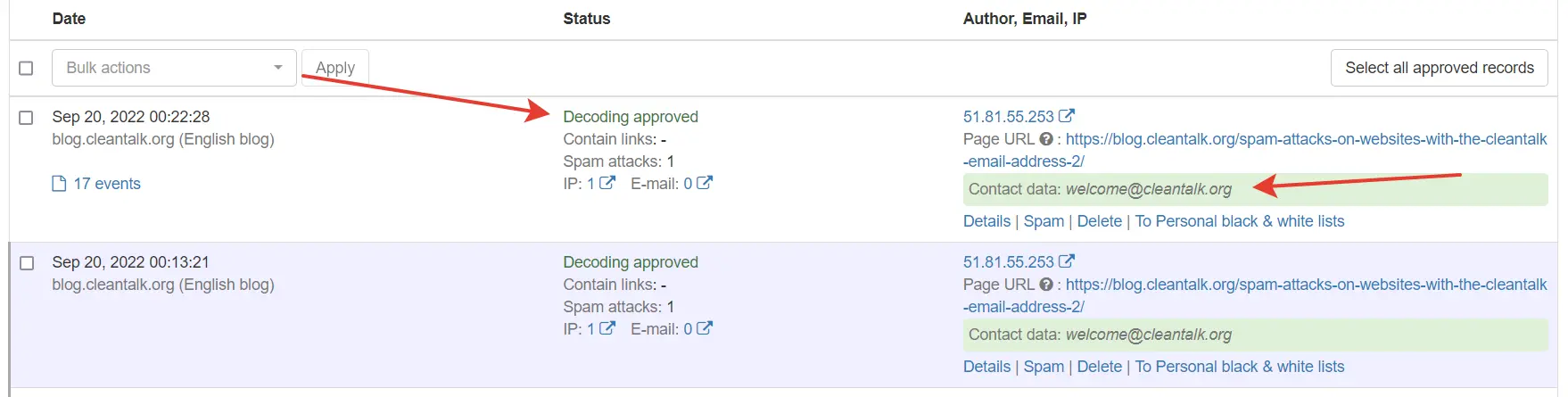 Contact Encoder decoding a hidden email after verifying the visitor