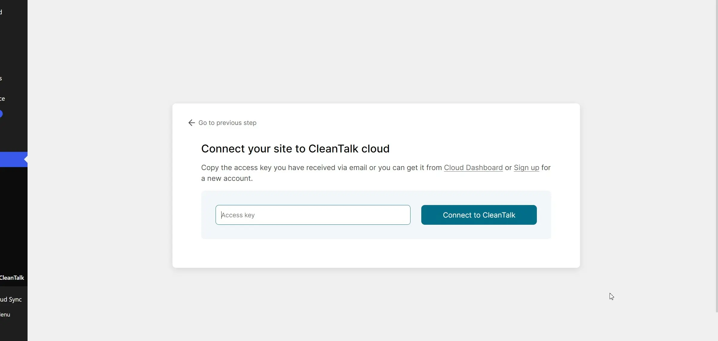 Ввод Ключа доступа CleanTalk Anti-Spam в WordPress