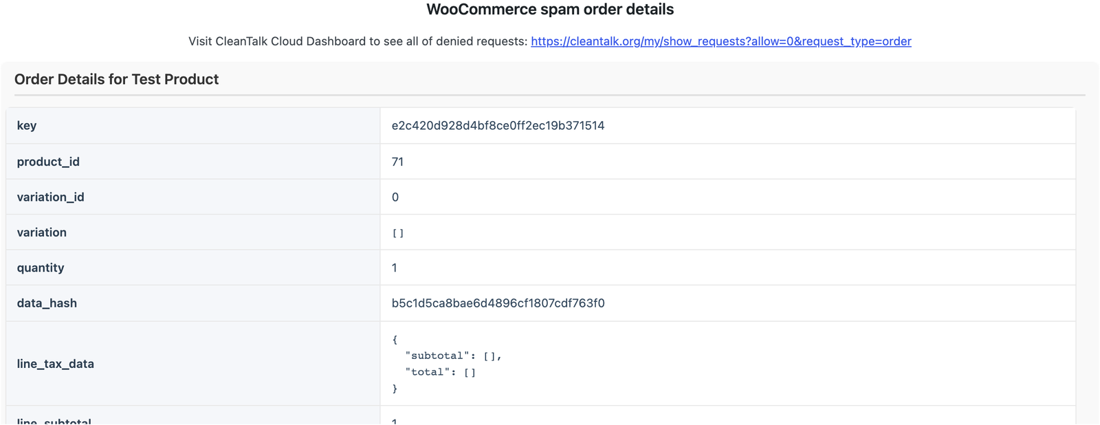WooCommerce spam order details window