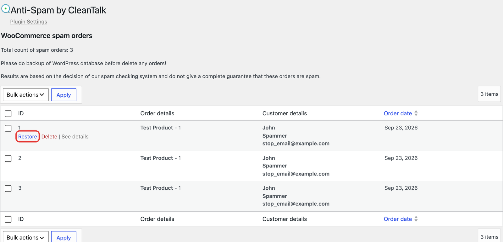 Restore link on a blocked order